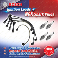 4 x NGK Spark Plugs + Bosch Ignition Leads Kit for Ford Capri SA SB SC Laser KE