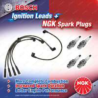 4 x NGK Spark Plugs + Bosch Ignition Leads Kit for Ford Corsair UA 2.4L KA24E