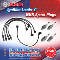 4x NGK Spark Plugs + Bosch Ignition Leads Kit for Ford Laser KF KH UK5D 1.6 1.8L