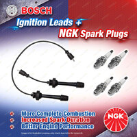 4 x NGK Spark Plugs + Bosch Ignition Leads Kit for Ford Laser KQ SHPN 2.0L FSDE