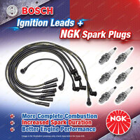 6 x NGK Spark Plugs + Bosch Ignition Leads Kit for Ford Fairmont Falcon XC XD