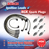 6x NGK Spark Plugs + Bosch Ignition Leads Kit for Ford Falcon XE 4.1L 250 I6 LPG