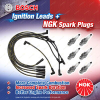 6 x NGK Spark Plugs + Bosch Leads for Ford Fairlane ZL Fairmont Falcon XF LTD FE