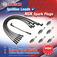 6 x NGK Spark Plugs + Bosch Ignition Leads for Ford Fairmont Falcon EA EB ED XG