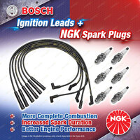 6 x NGK Spark Plugs + Bosch Ignition Leads for Ford Fairlane NF Falcon EF LTD DF