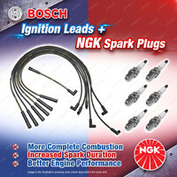 6 NGK Spark Plugs + Bosch Leads for Ford Fairlane NL Fairmont Falcon EL LTD LPG