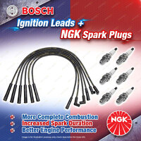 6 x NGK Spark Plugs + Bosch Ignition Leads Kit for Ford Fairmont Falcon AU1 LPG