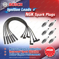 6 x NGK Spark Plugs + Bosch Ignition Leads Kit for Ford Fairmont Falcon AU2 LPG