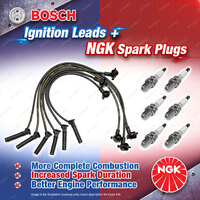 6 x NGK Spark Plugs + Bosch Ignition Leads Kit for Ford Courier PH EAXMJ 4.0L 1V