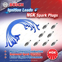 8 NGK Spark Plugs + Bosch Motorsport Leads for Ford Fairmont Falcon EB ED EF XH