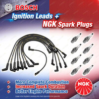 8 NGK Spark Plugs + Bosch Ignition Leads for Ford Fairlane NC NF NL LTD DC DF DL