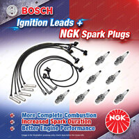 8 x NGK Spark Plugs + Bosch Leads for Ford Fairlane Fairmont Falcon LTD AU LPG