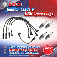 4 x NGK Spark Plugs + Bosch Ignition Leads for Holden Camira JD 18JC 18JU 1.8