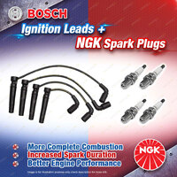 4x NGK Spark Plugs + Bosch Ignition Leads for Holden Barina TK SA086 SA486 SF486