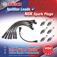 6 x NGK Spark Plugs + Bosch Leads for Holden Panel Van Utility EH HD HG HK HR HT