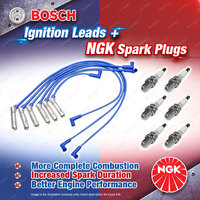 6 x NGK Spark Plugs + Bosch Sport Leads Kit for Holden Crewman One Tonner VY LPG