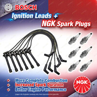 6 x NGK Spark Plugs + Bosch Ignition Leads Kit for Holden Jackaroo L2 L5 UBS25