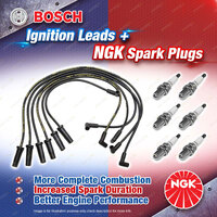 6 x NGK Spark Plugs + Bosch Motor Sport Leads for Holden Commodore VG 3.8L LPG