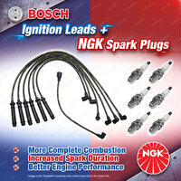 6 x NGK Spark Plugs + Bosch Ignition Leads for Holden Calais Commodore VL LPG