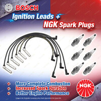 6 x NGK Spark Plugs + Bosch Ignition Leads for Holden Calais Commodore VT VX VY