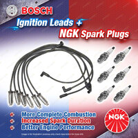 6 x NGK Spark Plugs + Bosch Ignition Leads Kit for Holden Commodore VG 3.8L LPG