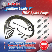 8 x NGK Spark Plugs + Bosch Ignition Leads Kit for Holden HK HT HG Statesman HQ