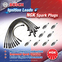 8 x NGK Spark Plugs + Bosch Ignition Leads Kit for Holden Kingswood Statesman WB