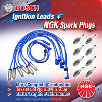 8 x NGK Spark Plugs + Bosch Sport Leads for Holden Calais VT Caprice VR VS LPG