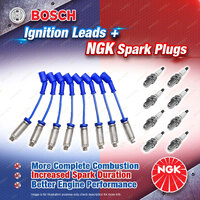 8 NGK Spark Plugs + Bosch Sport Leads for Holden Caprice Statesman WK WL LPG