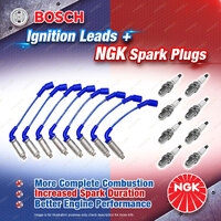 8 x NGK Spark Plugs + Bosch Motorsport Leads Kit for Holden Calais VE CrewmanVZ