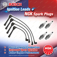 4 x NGK Spark Plugs + Bosch Leads Kit for Hyundai Accent LS MC Excel X3 Getz TB