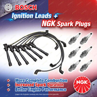 6 x NGK Spark Plugs + Bosch Leads Kit for Hyundai Sonata EF Tiburon GK Tucson JM