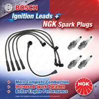 4 x NGK Spark Plugs + Bosch Ignition Leads Kit for Mazda 121 DA DA3S 1.3L B3