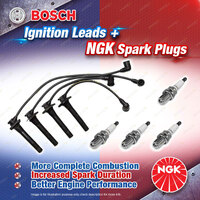 4 x NGK Spark Plugs + Bosch Ignition Leads Kit for Mazda 323 BJ BJ8P BJ BJ8S