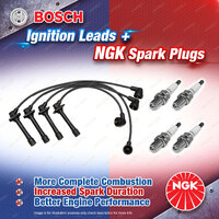 4 x NGK Spark Plugs + Bosch Ignition Leads Kit for Mazda 626 GF GFSP GF GFSS