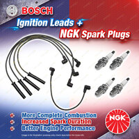 4 x NGK Spark Plugs + Bosch Leads for Mercedes Benz 230CE 230E 230GE 230TE W124