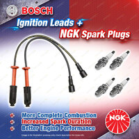 4 x NGK Spark Plugs + Bosch Ignition Leads Kit for Mercedes Benz MB100 661 2.3L