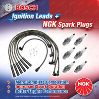 6 x NGK Spark Plugs + Bosch Leads for Mercedes Benz 280 W114 W123 280SEL W116