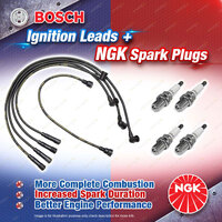 4 NGK Spark Plugs + Bosch Ignition Leads for Mitsubishi Pajero NA NB NC NF NG NH