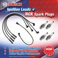 4 x NGK Spark Plugs + Bosch Ignition Leads Kit for Mitsubishi Starwagon SJ P03W