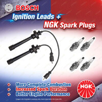 4 x NGK Spark Plugs + Bosch Ignition Leads for Mitsubishi Lancer CE CG CH CS6A