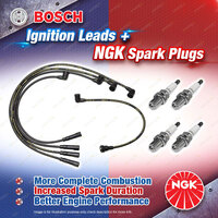 4 x NGK Spark Plugs + Bosch Ignition Leads Kit for Mitsubishi Triton MH MJ 2.6L