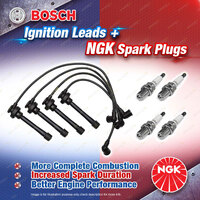 4 x NGK Spark Plugs + Bosch Ignition Leads Kit for Mitsubishi Magna TE TF 2.4L