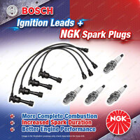 4 x NGK Spark Plugs + Bosch Ignition Leads Kit for Mitsubishi RVR N13W N23W 2.0L