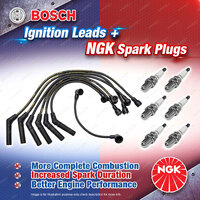 6 NGK Spark Plugs + Bosch Ignition Leads for Mitsubishi Magna TR TS Verada KR KS