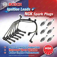 6 x NGK Spark Plugs + Bosch Leads Kit for Mitsubishi 3000GT JF Galant E54A GTO