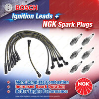 6 x NGK Spark Plugs + Bosch Ignition Leads Kit for Mitsubishi Triton MH MJ LPG