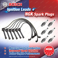 6 x NGK Spark Plugs + Bosch Ignition Leads for Mitsubishi Verada KE KF KH KJ KL