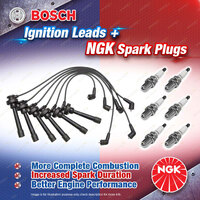 6 x NGK Spark Plugs + Bosch Ignition Leads Kit for Mitsubishi Pajero NK V23 3.0L