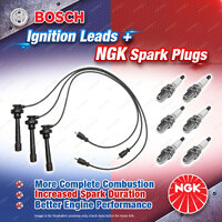 6 x NGK Spark Plugs + Bosch Ignition Leads for Mitsubishi Pajero NP V77W 3.8L